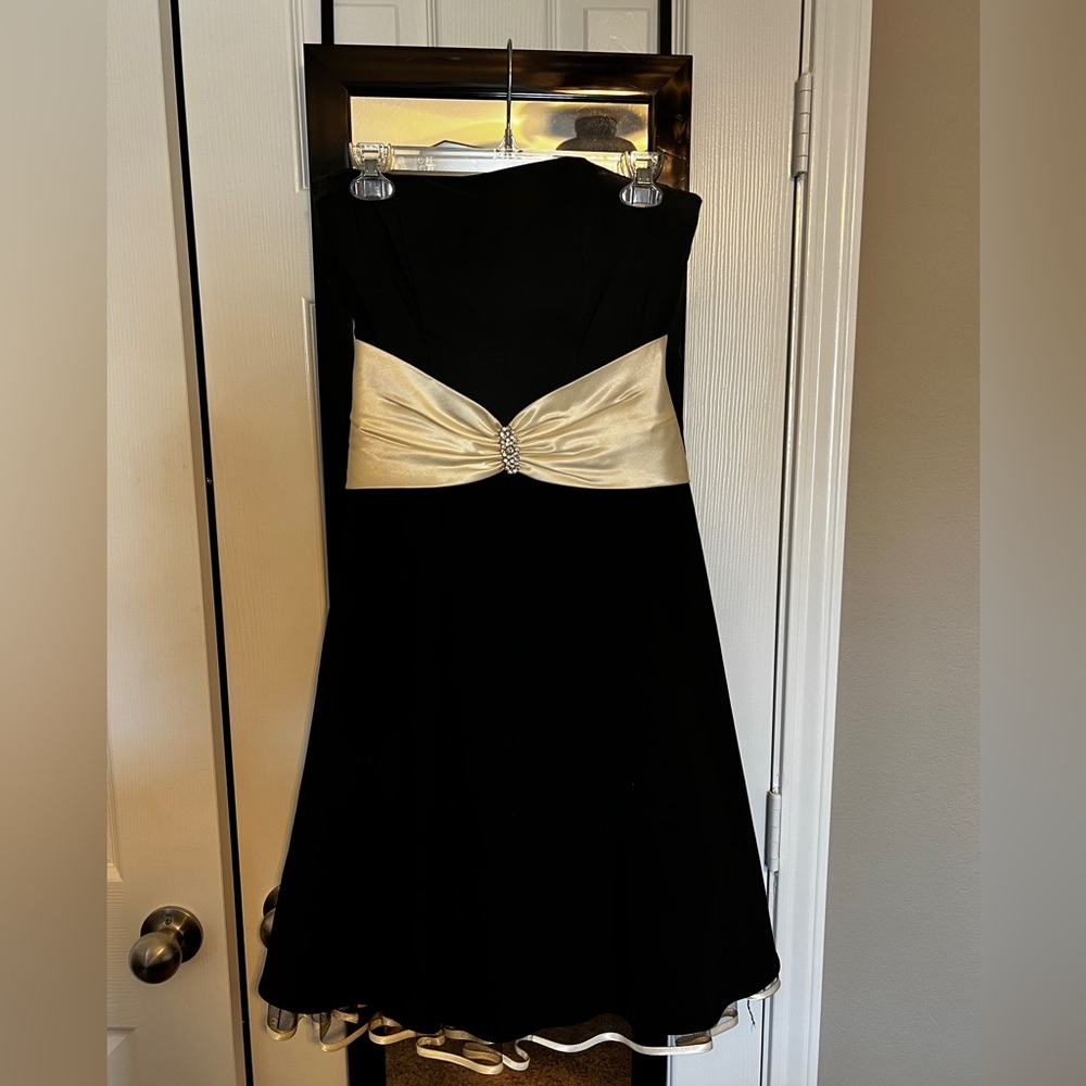 Girls black formal knee length dress
